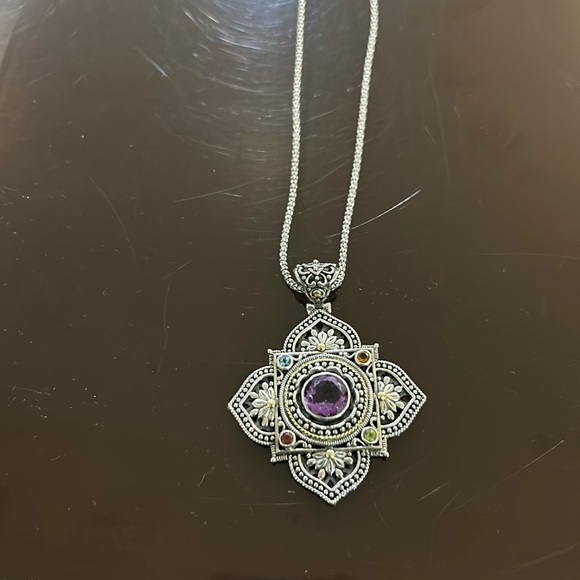 Designer pendent with chain. Sterling silver with 18K...